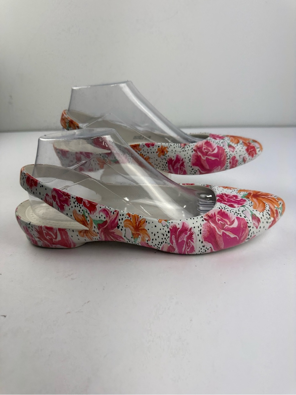 Crocs Womens 9 Eve Graphic Slingback Flats Floral Pink and Orange